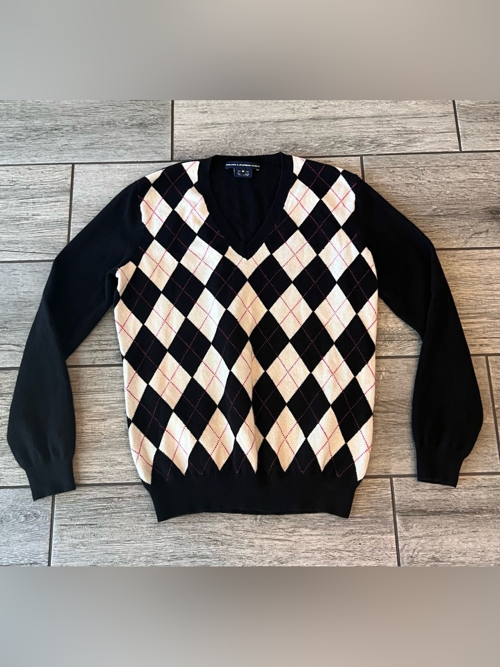 Women’s Ralph Lauren Golf Cashmere Cotton Argyle V-Neck Sweater Medium Preppy - Picture 2 of 9